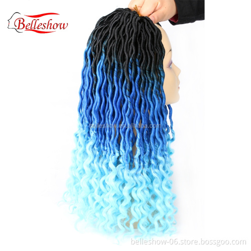 Hot sell wholesale 24 stands ombre color crochet braid hair faux locs with curly ends wavy faux locs crochet goddess faux locs